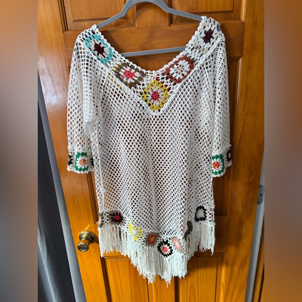 Boho Crochet Cover-Up with Floral Accents